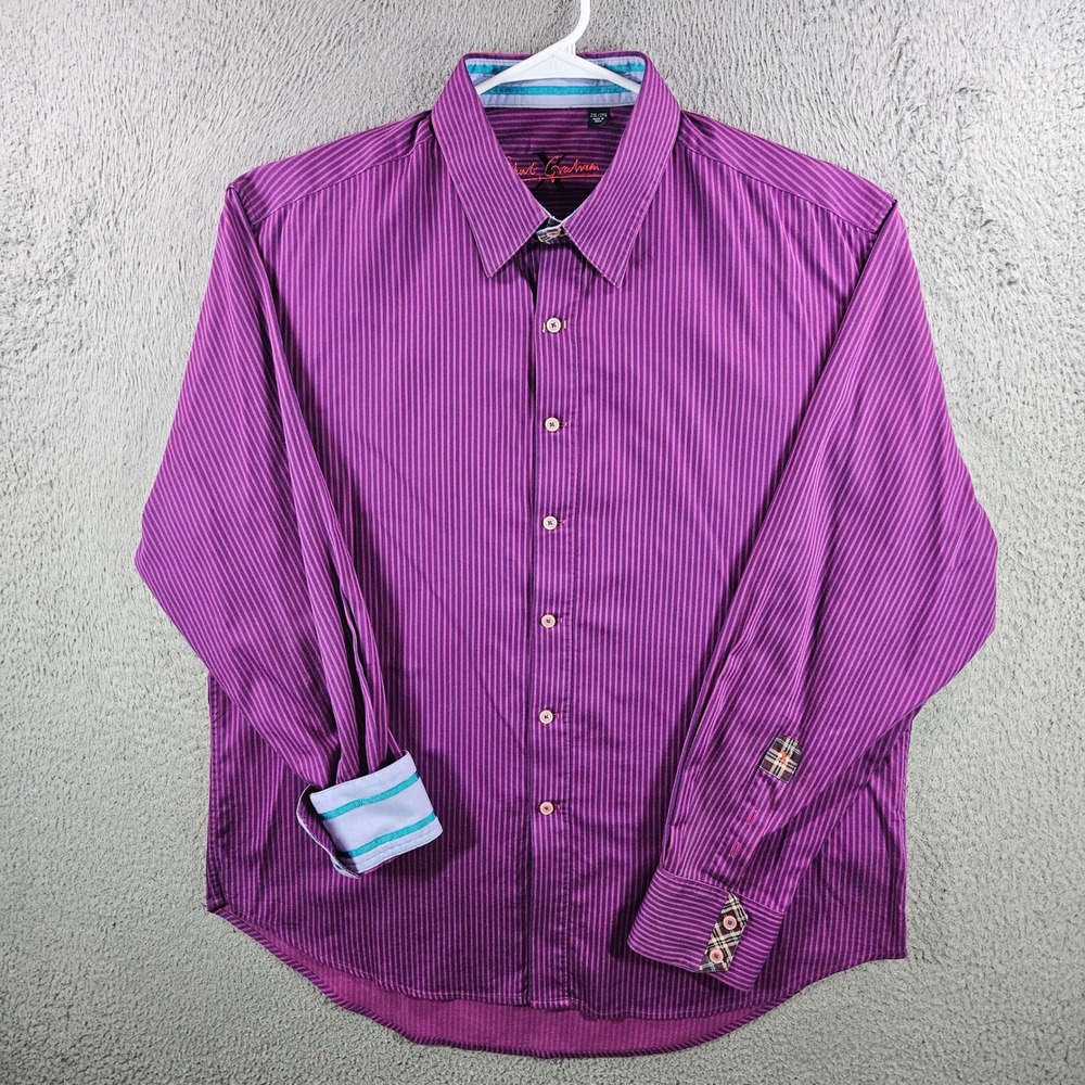 Robert Graham Mens 2XL Purple Striped Long Sleeve Button Down Cotton Shirt